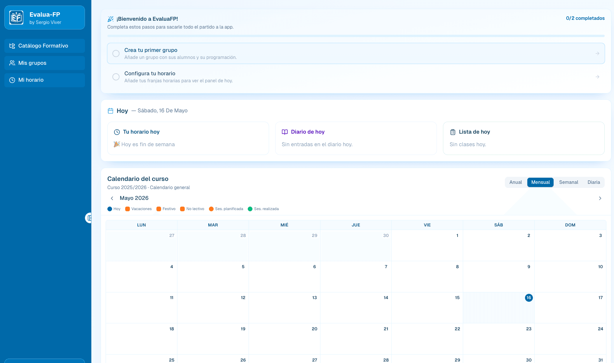 Dashboard con checklist de bienvenida
